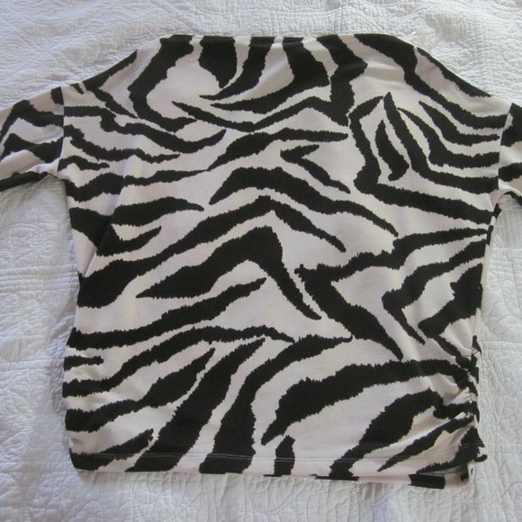 Clara Sunwoo Top M Zebra Print Draped Boatneck Side Ruching  Brown - Picture 7 of 8